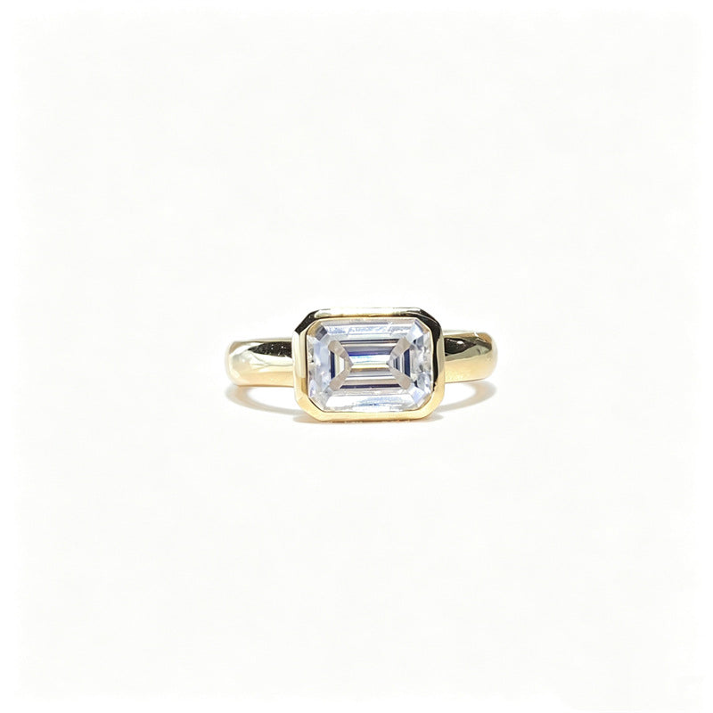 2 Carat Emerald Cut Moissanite Ring for Women, S925 Polished Bezel Set Promise Engagement Ring product image