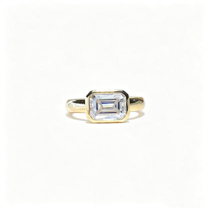 2 Carat Emerald Cut Moissanite Ring for Women, S925 Polished Bezel Set Promise Engagement Ring