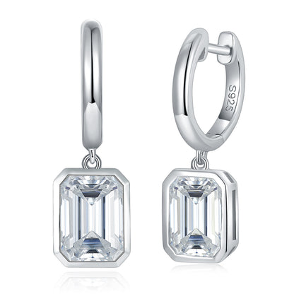 Gold Tone Emerald Cut Clear Stone Drop Earrings for Women