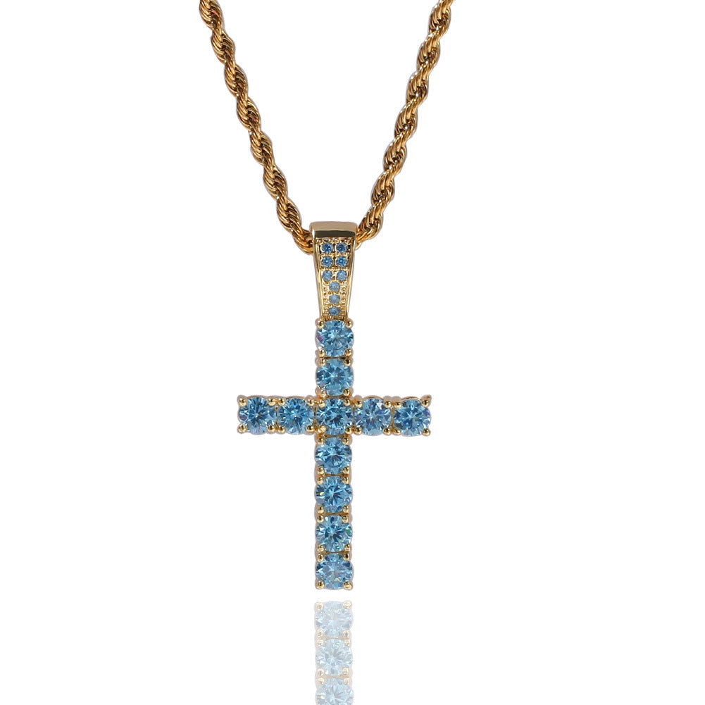 Unisex Cross Pendant Necklace with Cubic Zirconia – Gold & Silver Tone Hip Hop Statement Chain