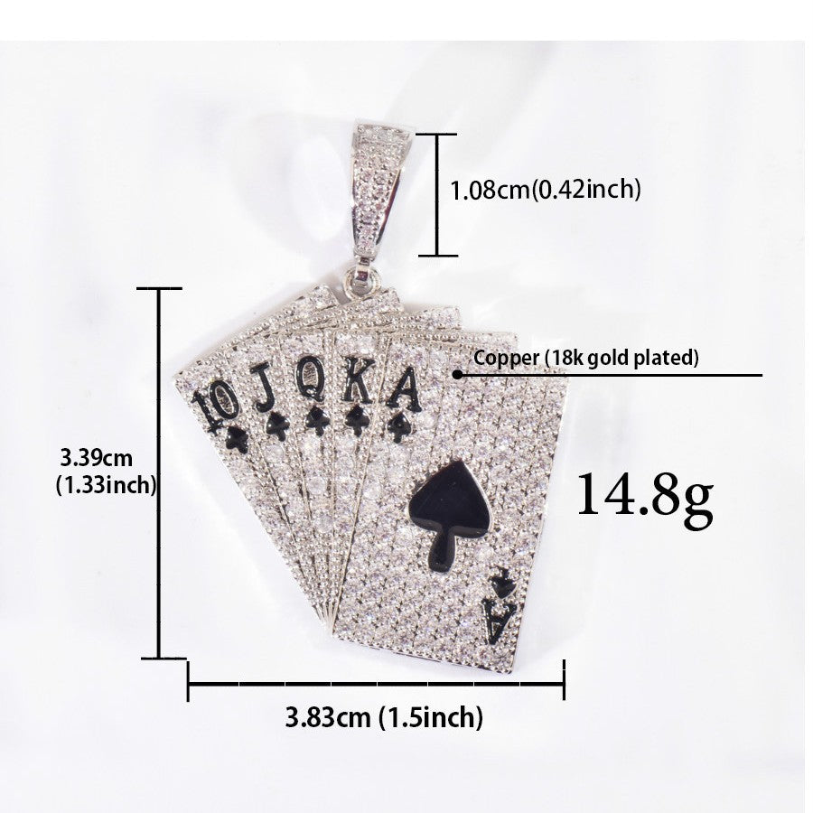Iced Out Playing Cards Pendant Necklace