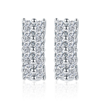 Double Row Clear Stone Hoop Earrings, 925 Marked Huggie Hoops