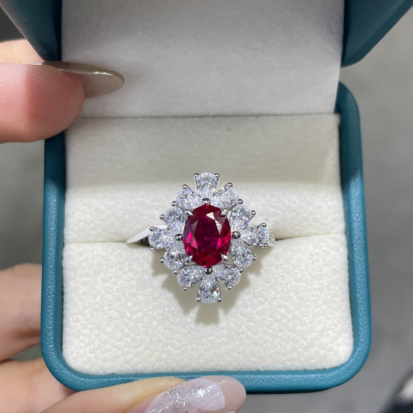 Lab-Grown Ruby Halo Ring for Women, Oval Red 18K Gold-Plated Ring product image