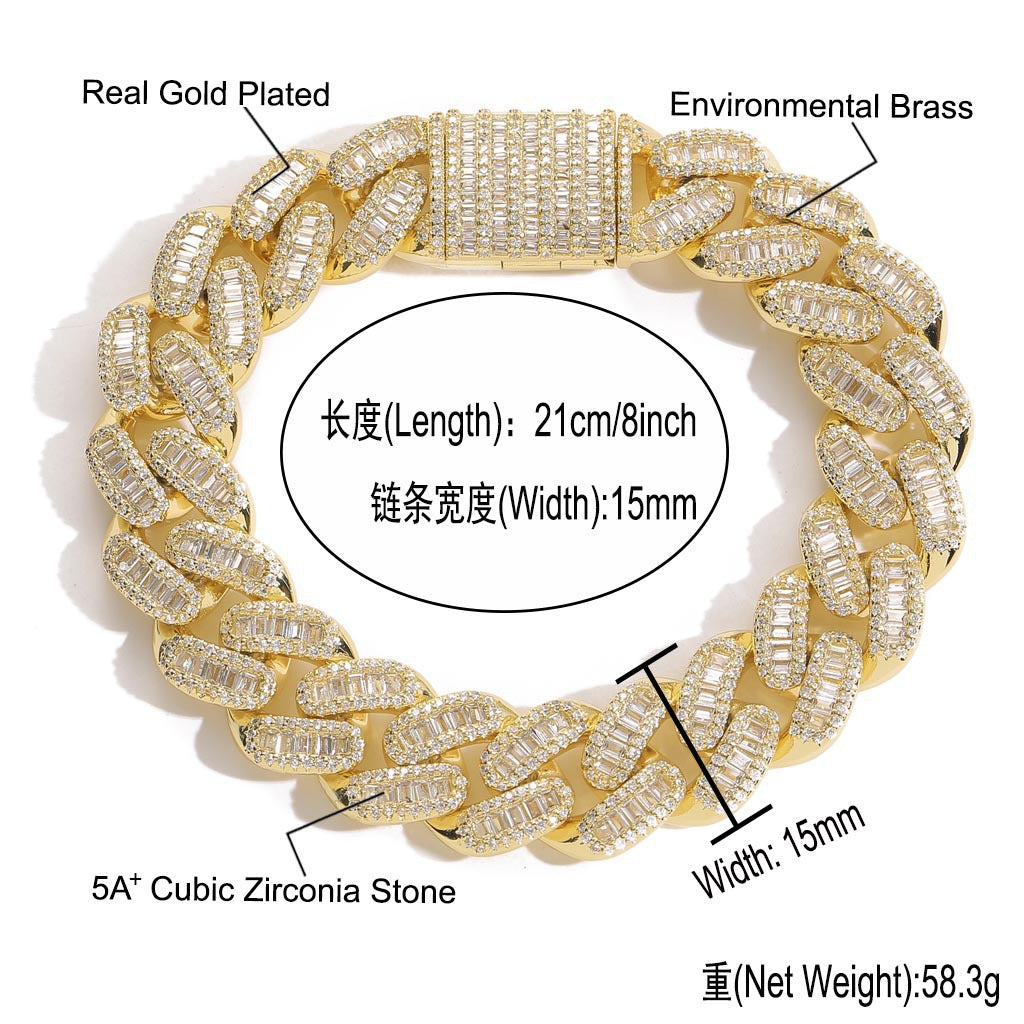 Hip Hop Light Luxury Diamond Shape Cuban Link Copper Necklace for Men