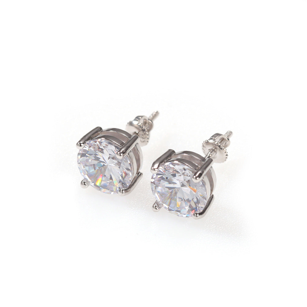 Unisex Round Cubic Zirconia Stud Earrings with 925 Sterling Silver Posts, Gold Plated or Silver Plated, 6mm & 8mm