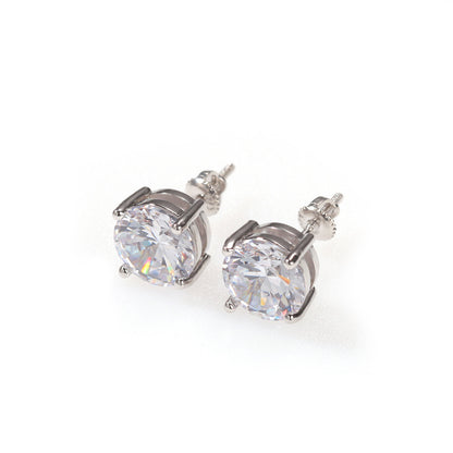 Unisex Round Cubic Zirconia Stud Earrings with 925 Sterling Silver Posts, Gold Plated or Silver Plated, 6mm & 8mm