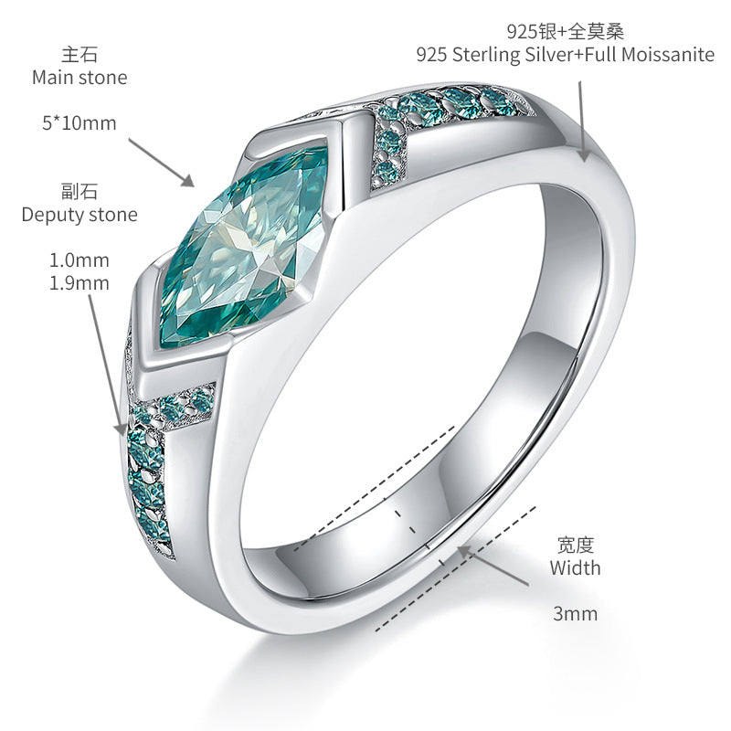 Marquise Blue-Green Moissanite Ring in Sterling Silver, Unisex Engagement Ring product image