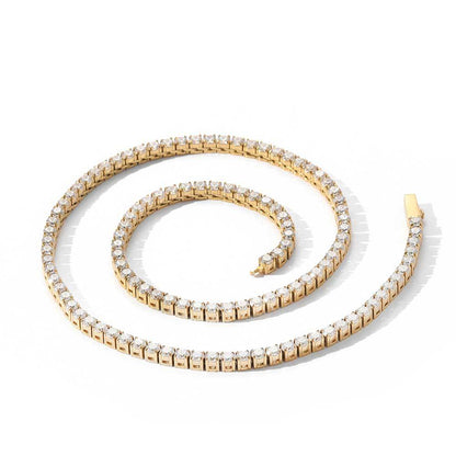 4 mm Round CZ Tennis Hip Hop Necklace with Stainless steel Base - CHA054