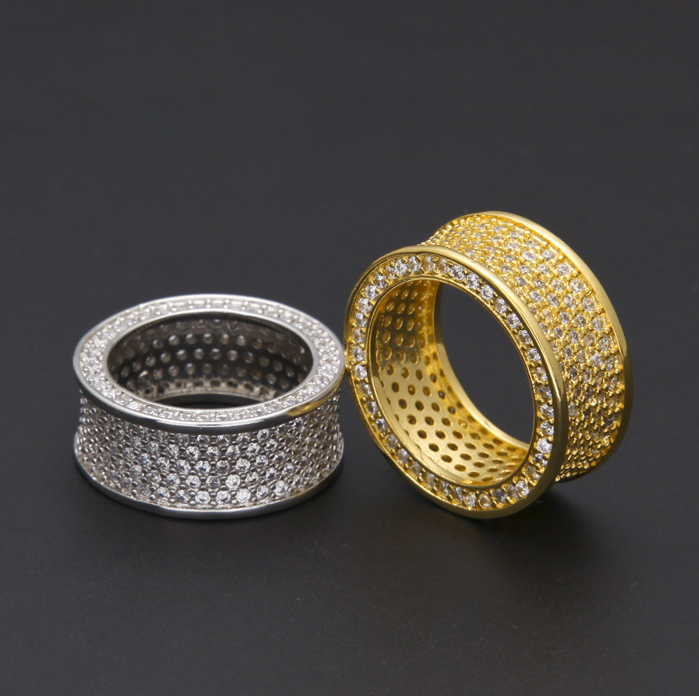 Unisex Gold & Silver Plated Pave Diamond Look Statement Ring - Round Wide Band in Sizes 8 9 10 11 product image