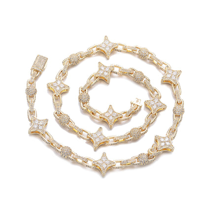 Star Link Cubic Zirconia Chain Necklace, Unisex Jewelry