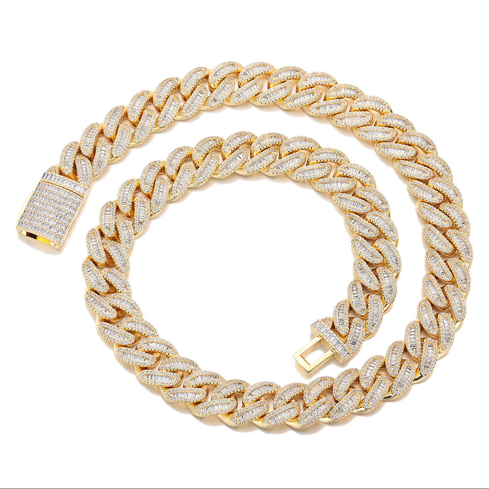 18mm Iced Out Cuban Link Chain Necklace & Bracelet, Geometric CZ Jewelry