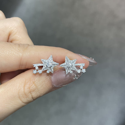 Moissanite Star Stud Earrings, 18K Gold Plated S925 Silver Comet Drop Earrings for Women