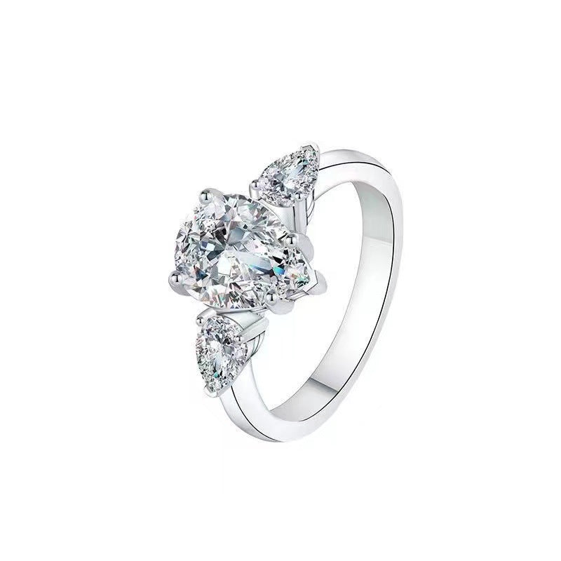 Pear Cut VVS1 Moissanite Ring for Women - 1 Carat, 2 Carat, 3 Carat Three-Stone Engagement Ring product image