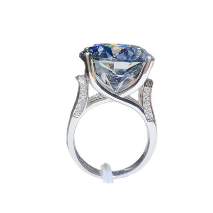Blue Black Moissanite Pendant Necklace or Ring, Oversized Round Stone Jewelry