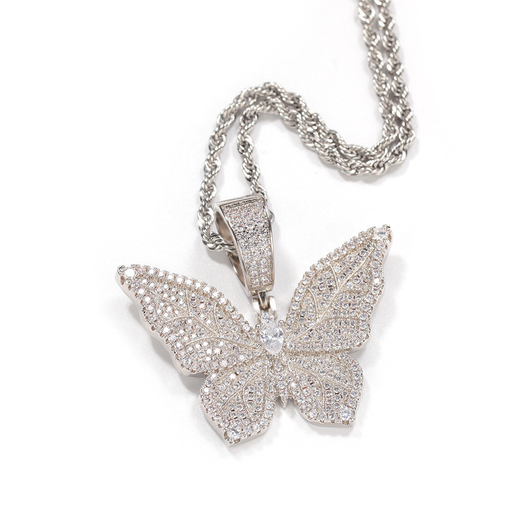 Iced Out Butterfly Pendant Necklace with Cubic Zirconia Chain for Women and Men product image