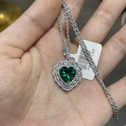 4 Carat Heart Blue Sapphire Pendant Necklace, Lab-Created, Floral Halo, S925 Silver
