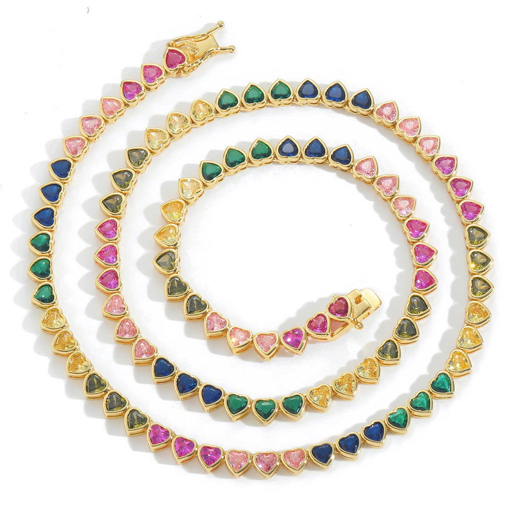 Heart Tennis Chain Cubic Zirconia Necklace for Men