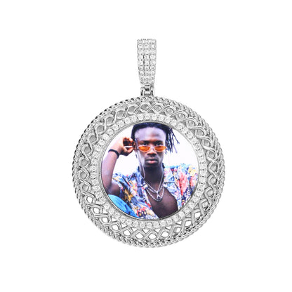 Iced Out Round Portrait Pendant Necklace with Rope Chain for Men and Women