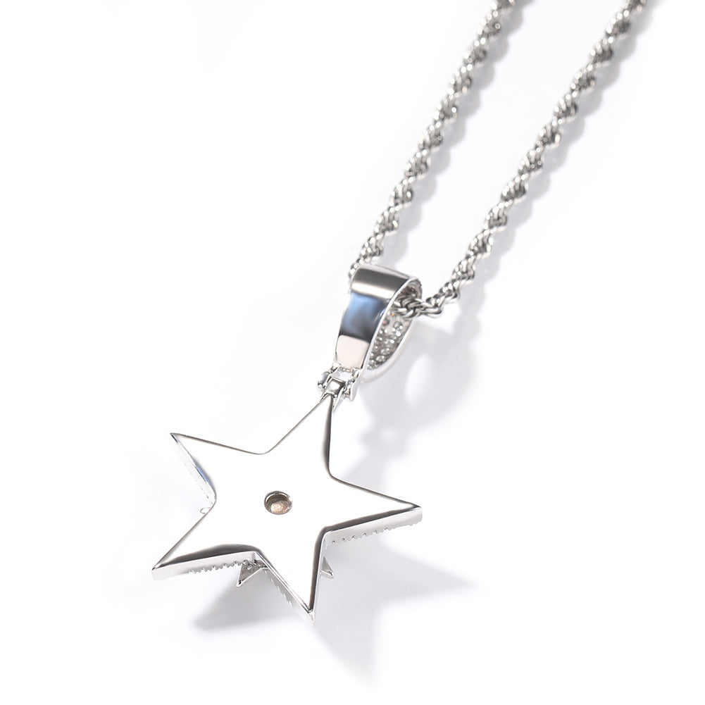 Rotating Star Pendant Necklace with Cubic Zirconia Twisted Chain for Women and Men