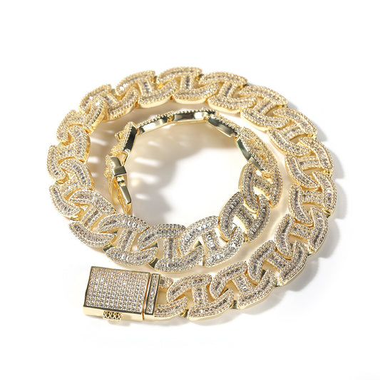 Iced Out Cuban Link Chain Necklace with Cubic Zirconia Pendant Look product image