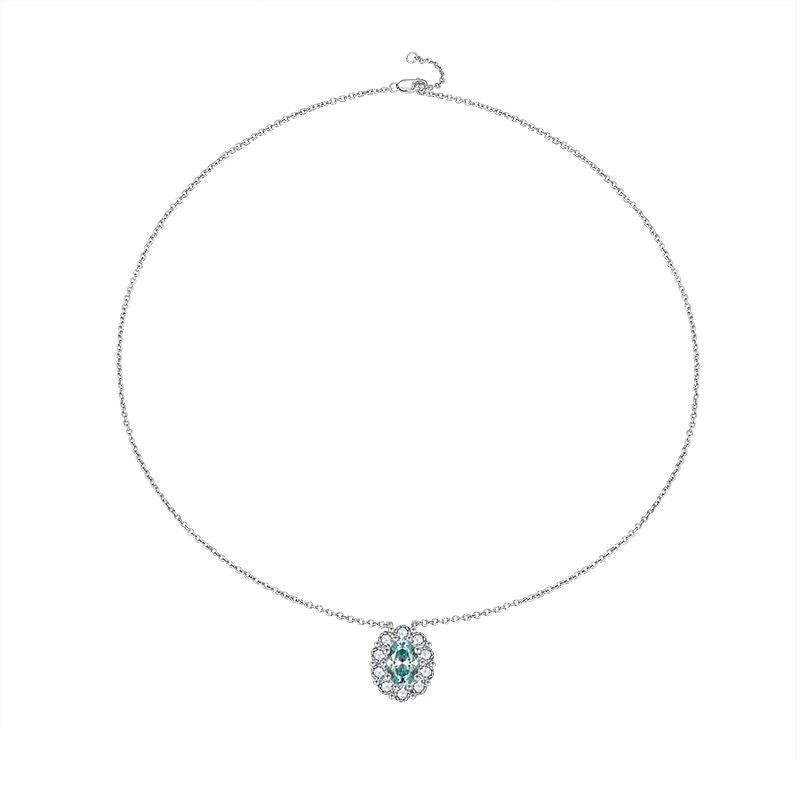 Aqua Blue Moissanite Oval Halo Pendant Necklace for Women, S925 Silver, 18K Gold Plated product image