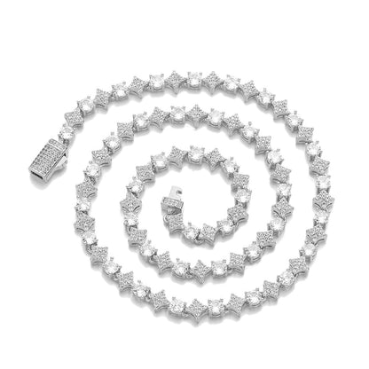 6MM Starburst Cubic Zirconia Cuban Link Chain Necklace, Unisex Hip Hop Jewelry