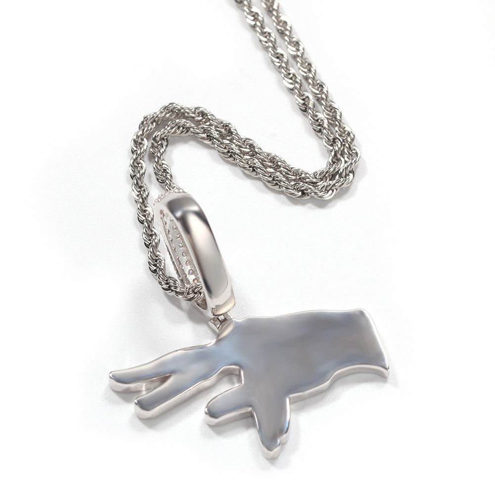 Men’s Iced Out Hand Gesture Pendant Necklace with Cubic Zirconia Twisted Chain product image