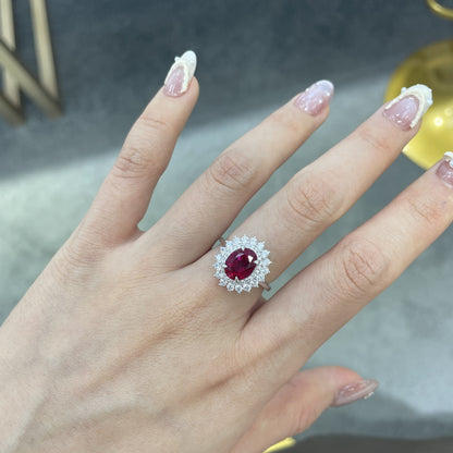 925 Silver Oval Red Halo Ring for Women, Promise Ring, Engagement Style