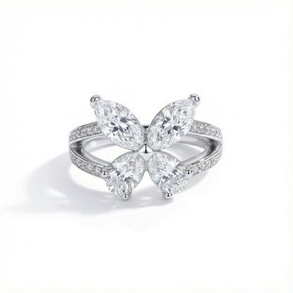 Total 2 ct Moissanite Butterfly Moissanite Ring, S925 Sterling Silver, Marquise Cut