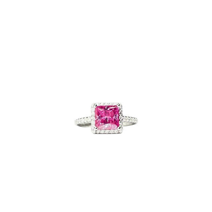 Princess Cut Halo Moissanite Ring for Women, Pink or Blue Engagement Ring, S925 Polished Statement Ring