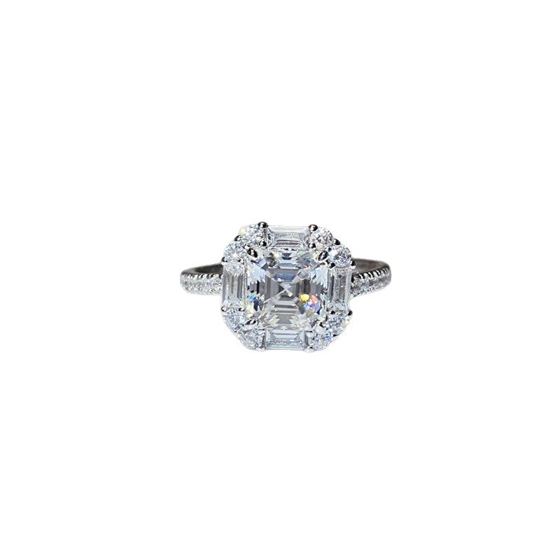 Asscher Cut Moissanite Halo Ring for Women, Geometric Engagement Ring product image