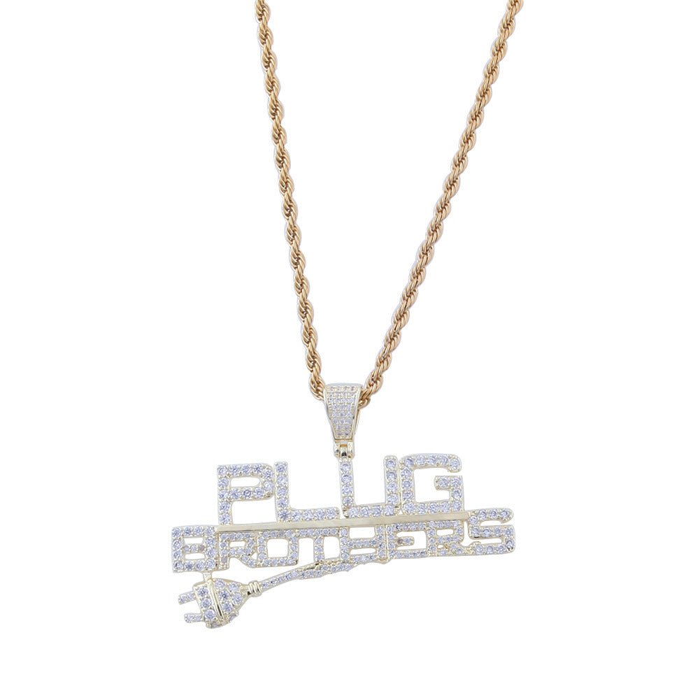 Iced Out Letter Pendant Necklace with Cuban Rope Chain - Gold or Silver Color Cubic Zirconia Hip Hop Statement Necklace for Women and Men