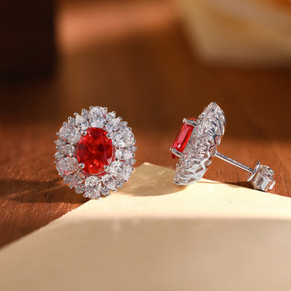 Cultured Ruby Halo Jewelry Set with Necklace, Earrings & Ring