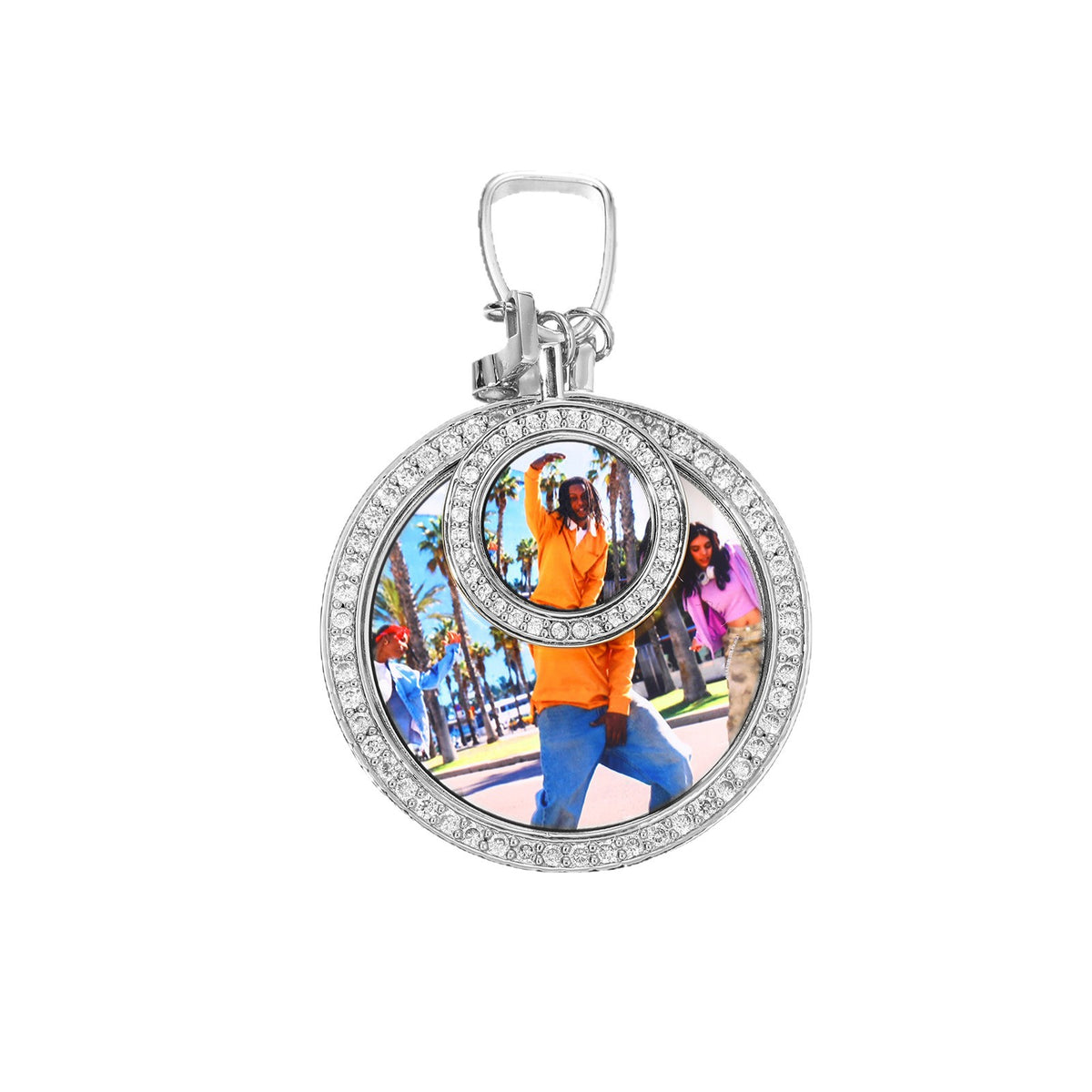 Iced Out Round Photo Pendant Necklace with Rope Chain - Custom Picture Hip Hop Chain in Silver, Gold, or Rose Gold Tone product image
