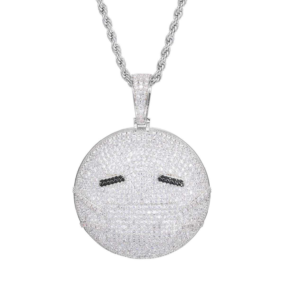 Emoji Face Hip Hop Pendant Necklace, Iced Out Zircon Charm, Rope Chain Style product image