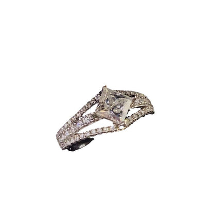 Princess Cut Moissanite Ring for Women, Split Shank Pavé Engagement Ring, U Shape Promise Ring