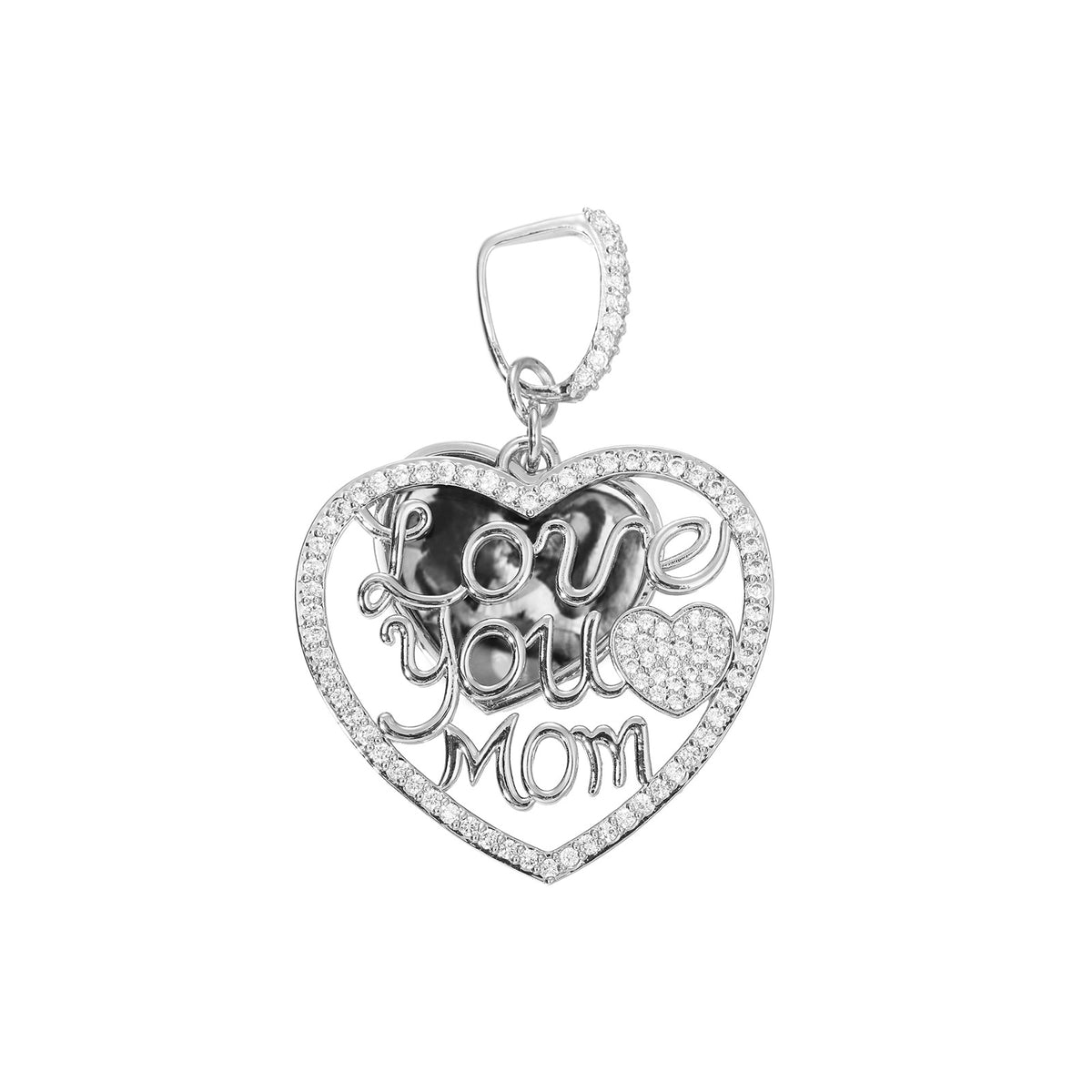 Heart Pendant Necklace for Mom, Iced Out Cubic Zirconia Rope Chain, Hip Hop Love You Mom Necklace, Silver Tone or Golden Tone Copper Jewelry product image