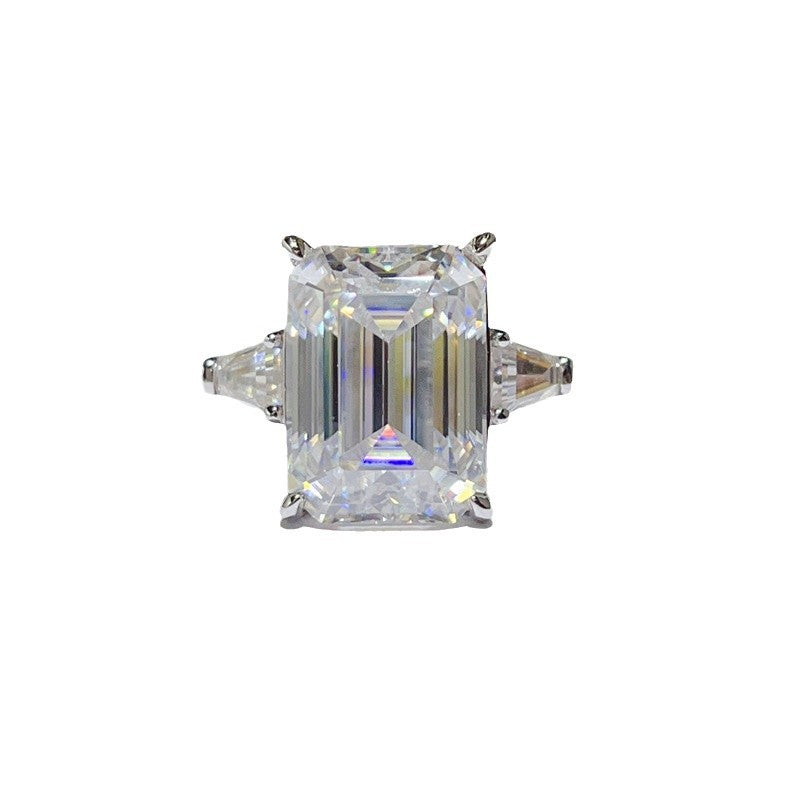 Emerald Cut Moissanite Engagement Ring for Women, Geometric Solitaire Ring with Side Stones product image