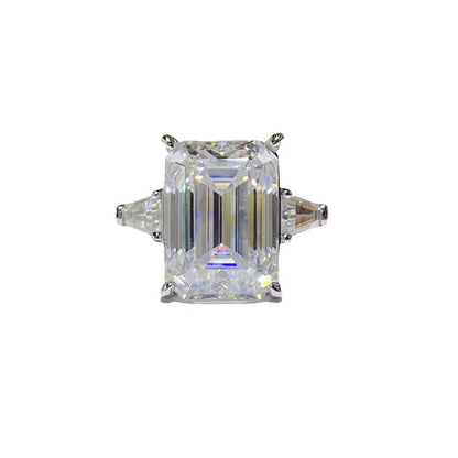 Emerald Cut Moissanite Engagement Ring for Women, Geometric Solitaire Ring with Side Stones