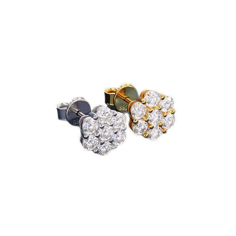 Gold Tone Moissanite Cluster Stud Earrings for Women and Men, Geometric Flower Style Sparkly Everyday Jewelry product image