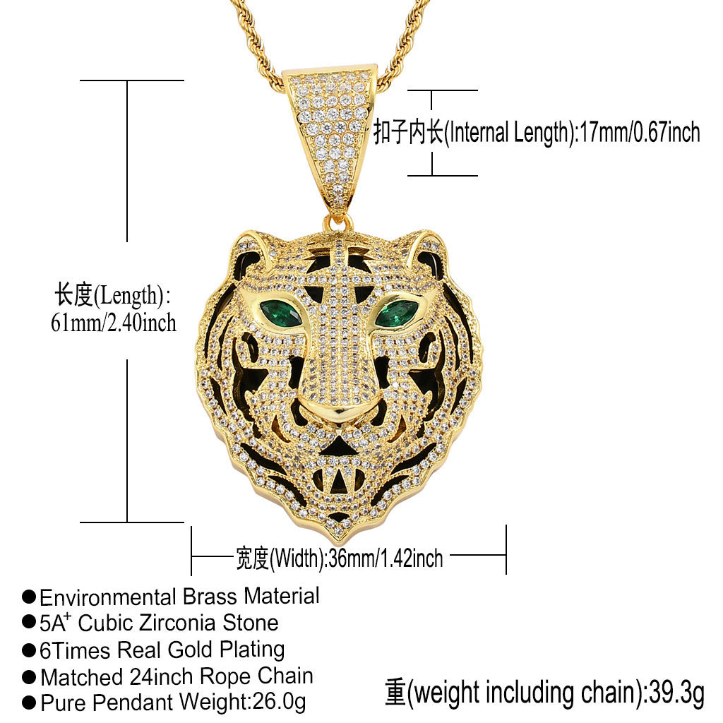 Hip Hop Tiger Cubic Zirconia Pendant Necklace for Men and Women