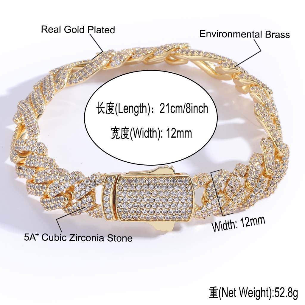 Hip Hop Cuban Link Cubic Zirconia Bracelet for Men