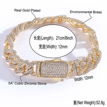 Hip Hop Cuban Link Cubic Zirconia Bracelet for Men