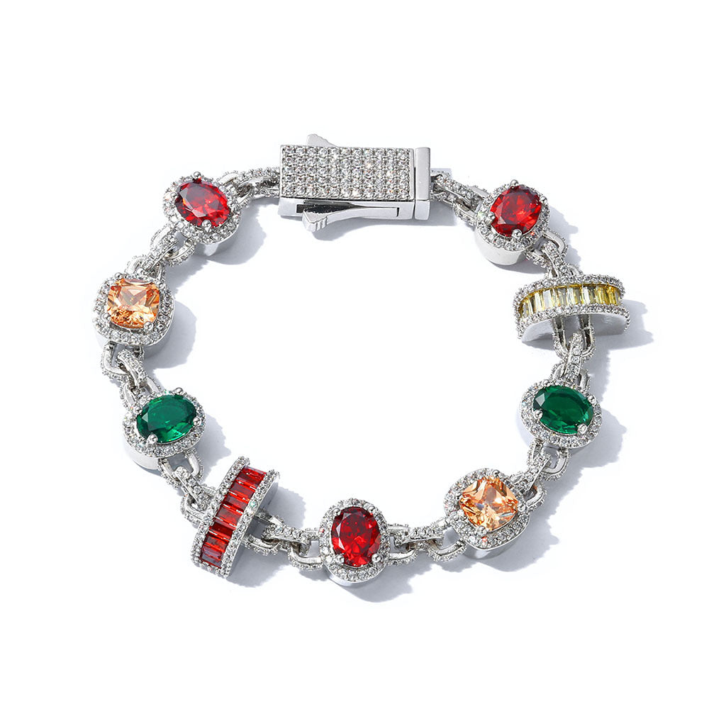 Multicolor Round Halo CZ Link Hip Hop Bracelet with Copper Base - CHA344 product image