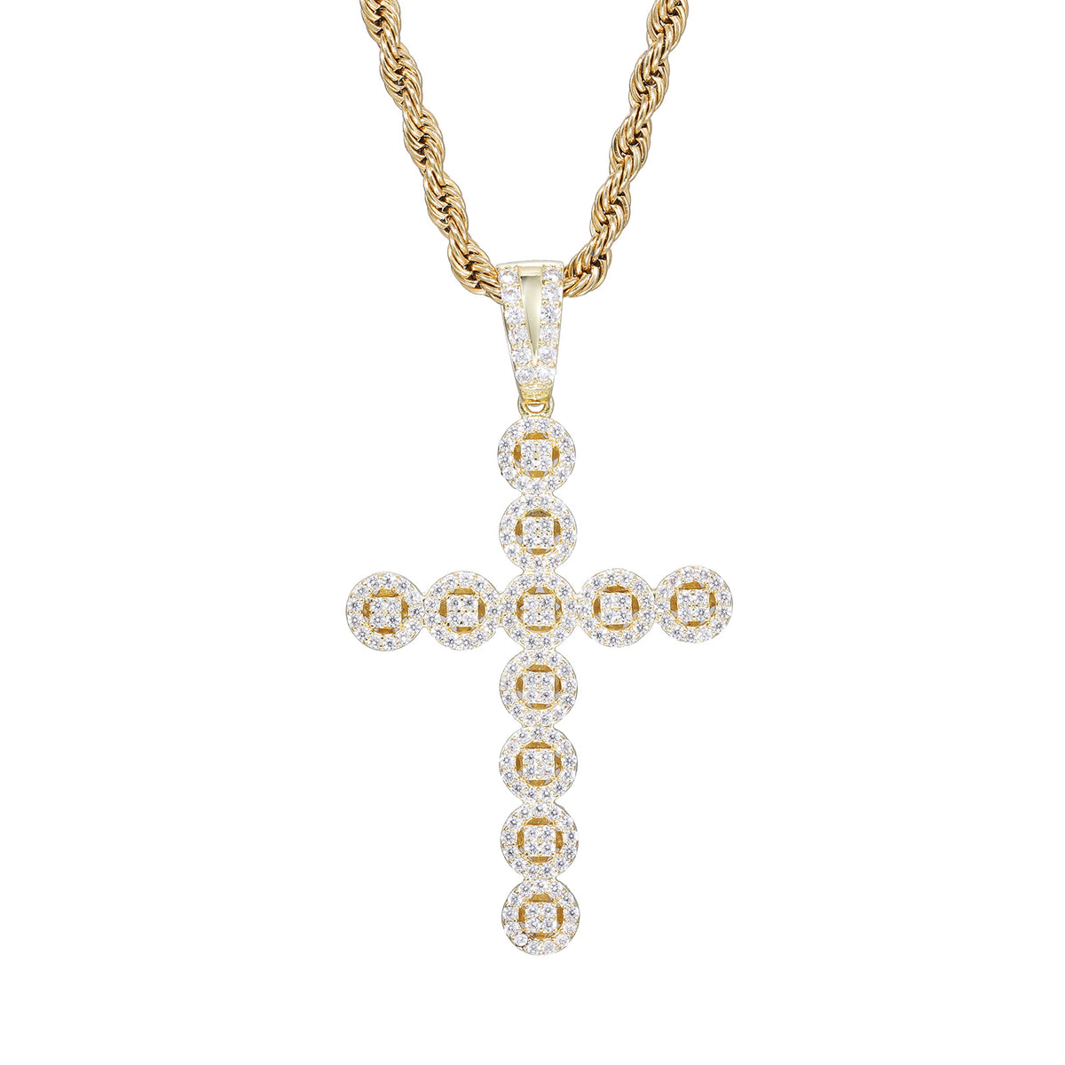 Men's Hip Hop Cross Pendant Necklace, Geometric Zircon Rope Chain product image