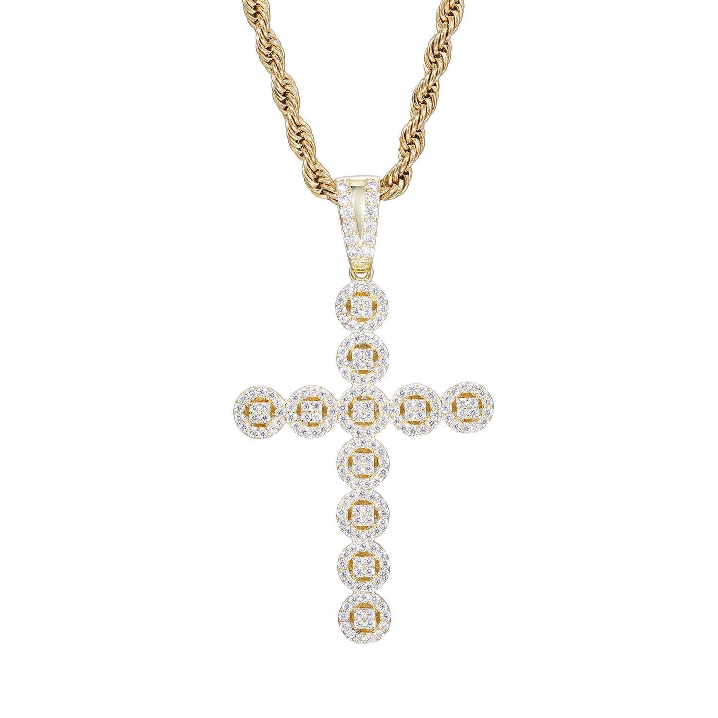 Men's Hip Hop Cross Pendant Necklace, Geometric Zircon Rope Chain product image