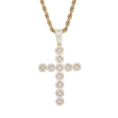 Men's Hip Hop Cross Pendant Necklace, Geometric Zircon Rope Chain