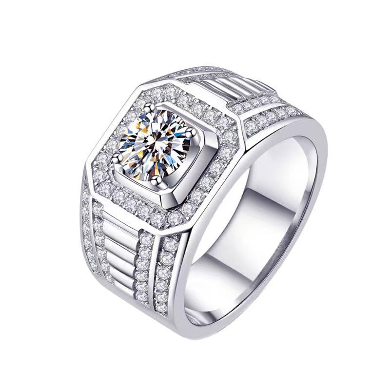 Men’s Moissanite Halo Ring in PT950 Platinum, U-Shape Wedding Engagement Ring product image