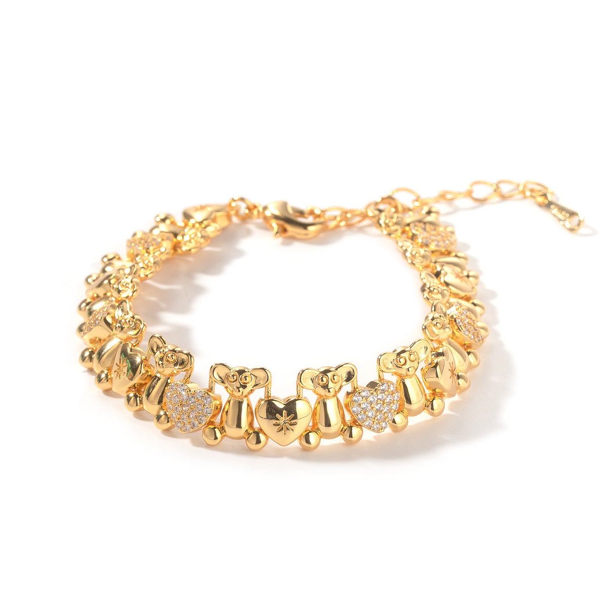 Unisex Cartoon Bear Cubic Zirconia Chain Bracelet Necklace Pendant in Gold or Silver Tone product image