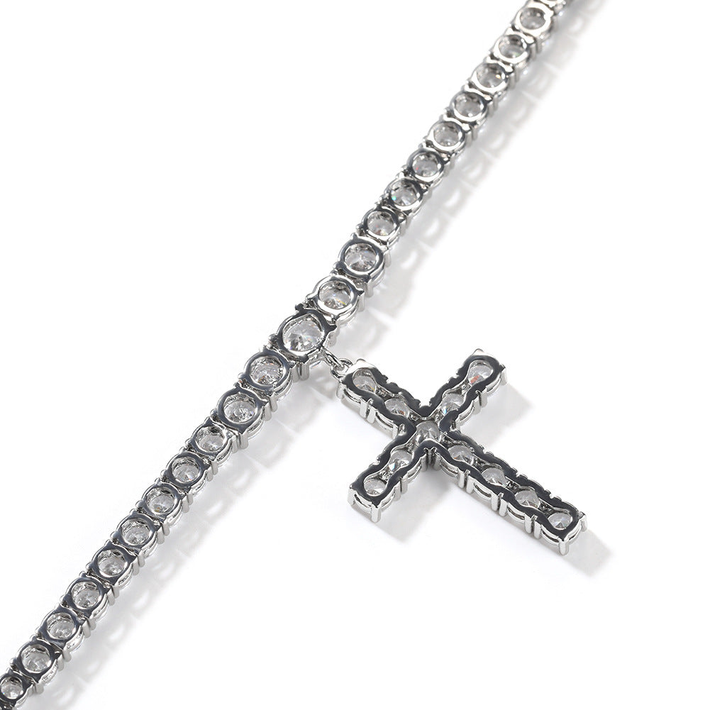 Unisex Cubic Zirconia Cross Pendant Necklace in Gold or Silver Tone - Minimalist Statement Chain 16in/18in product image